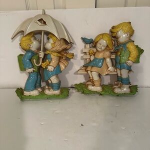 Vintage set of 2 Homco Wall Plaques Boy Girl 3D Art 70’s